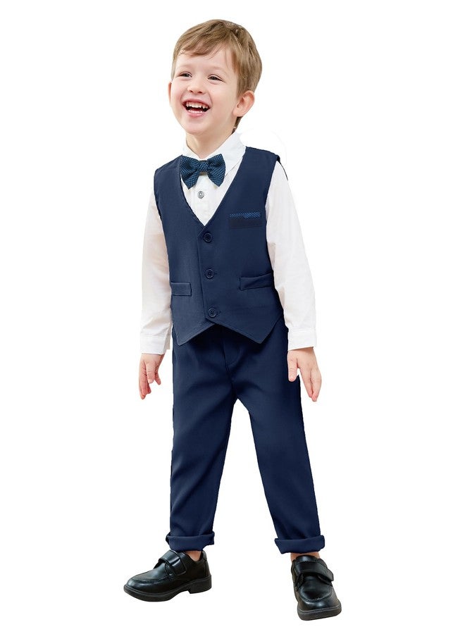 nilikastta Navy Blue Boys Wedding Guest Outfit Suspenders and Bow Tie Set Suit for Kids for Family and Friends Party 5-6 Years - Image 3